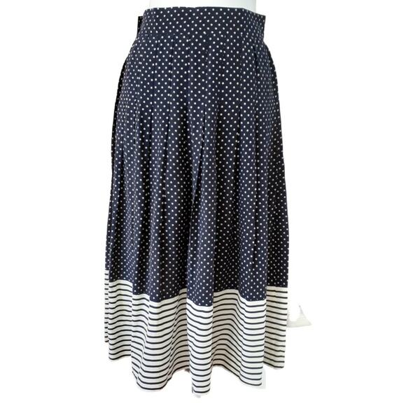MILA SCHON Vintage Silk Pleated Midi A-line Skirt Navy Star Print - Picture 1 of 10